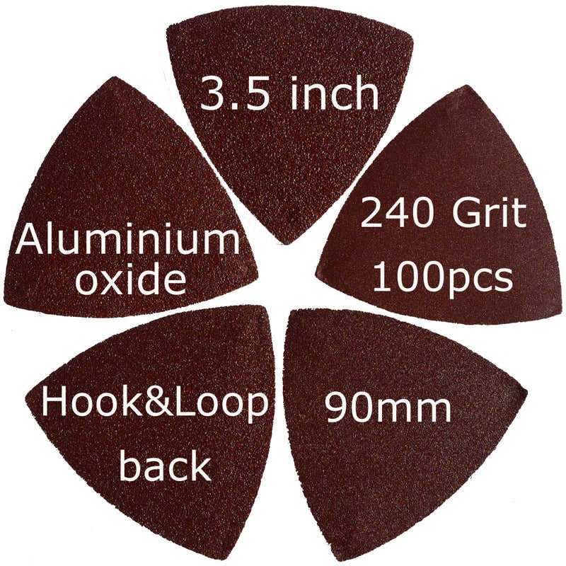 XXGO 100 Pcs 240 Grits 3-1/2 Inch 90mm Triangular Hook & Loop Multitool Sanding Paper for Wood Sanding Fit 3.5 Inch Triangular Oscillating Multi Tool Sanding Pads XG9020240 - Image 5